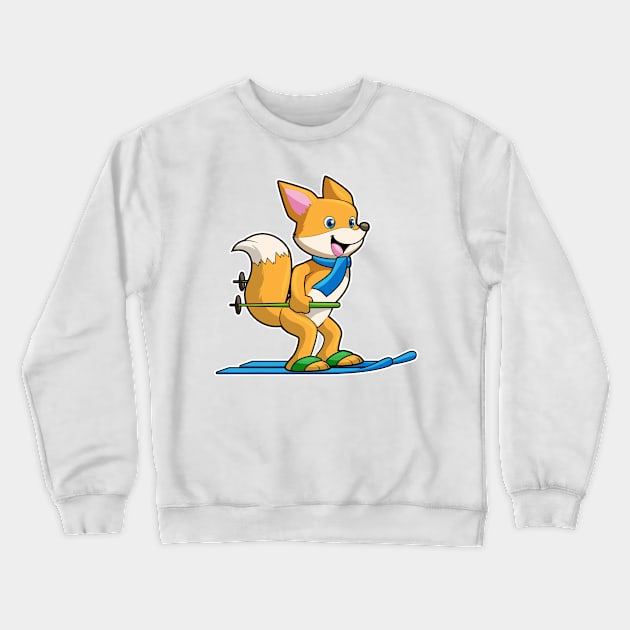 Fox as Skier with Ski & Ski poles Crewneck Sweatshirt by Markus Schnabel